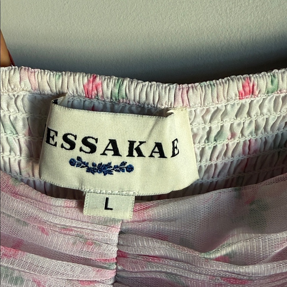 JESSAKAE Promenade Puff Sleeve Floral Print Maxi Dress, Pink And White Large - Picture 8 of 13